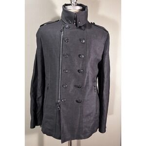 John Varvatos Mens Linen Blend Dbl Breasted Military Peacoat Dark Gray Sz 40